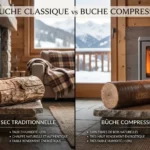 Comparatif entre bûche de bois sec traditionnelle et bûche compressée densifiée
