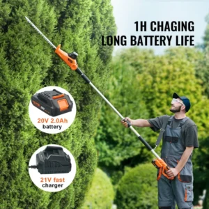 Taille-Haie Télescopique VEVOR 20V – Batterie 2 en 1, Lame 45,7 cm, Réglable et Sécurisé Hover Image