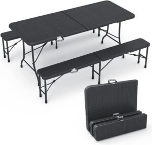 Ensemble Table Pliante et Bancs Pliables Camping 180cm HDPE Style Polyrotin