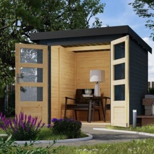 Abri de jardin en bois gris anthracite 19mm - acier gris anthracite - 4,45m² Jupiter C – Karibu